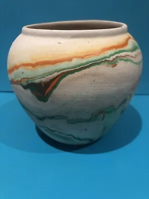 Buy Vintage Hand Crafted Nemadji Art Pottery Vase With Swirls Of Earthtones • 20£