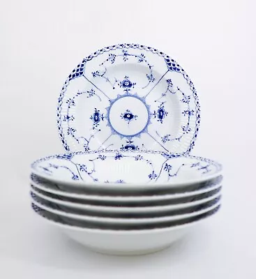 Buy 6 Deep Plates #566 - Blue Fluted - Half Lace - Royal Copenhagen - 1st Quality • 276.27£