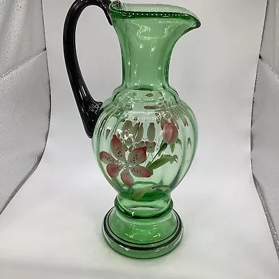 Buy Fenton Glass Floral Green Hand Painted Pitcher Signed By M. Nutter  “Lily” • 134.98£