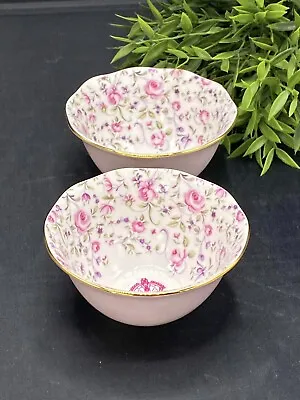 Buy Royal Albert Rose Confetti Pair Of 11cm Ice Cream Nibble Bowls - New 1st Quality • 49.99£