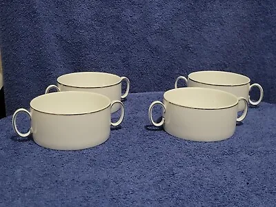 Buy Vintage Thomas Porcelain Medallion Platinum Soup Coupes Two Handles Set Of 4  • 22£