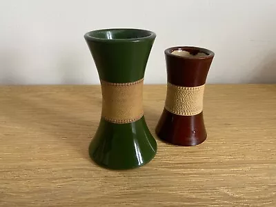Buy Vintage Bourne Denby Vases Textured Banding Green And Brown • 9.50£