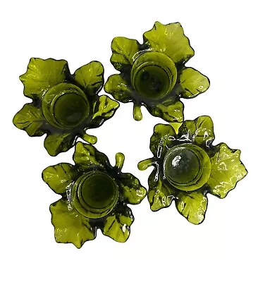 Buy Glass Leaf Tea Light Holders. Flash Green. Set Of 4 Approx. 3.5  X 3.5  AS IS • 11.56£
