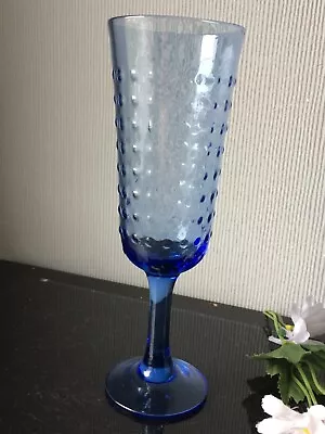 Buy Single Champagne Flute Glass Blue Dotted Drinking Prosecco Wine Glassware 240ml • 7.30£