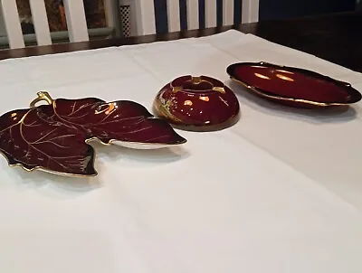 Buy Rouge Royal Carlton Ware X 3 Ashtray, Oval Platter And Double Leaf Dish. • 3.50£