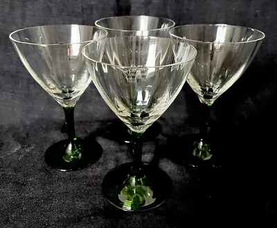 Buy STYLISH SET Of 4 ART DECO GREEN STEMMED COCKTAIL GLASSES Vintage C1930 MIXOLOGY • 40£