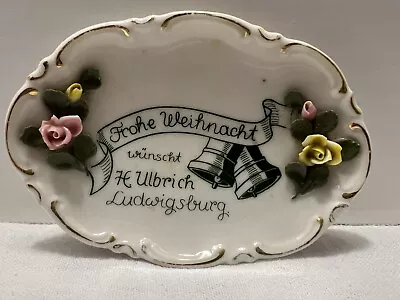 Buy Dresden Crown N Mark Trinket Dish With Applied Flowers -Frohe Weihnacht Germany • 8.49£