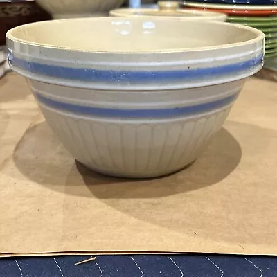 Buy Exceptional 9  Antique Ribbed, Blue & White Banded, Yellow Ware Mixing Bowl • 71.93£