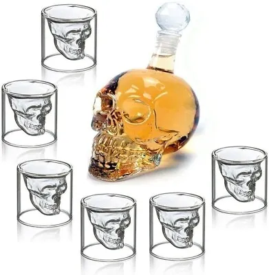 Buy 7Pcs Set Transparent Skull Decanter  350/700 ML + 6 X 75ml Crystal Clear Glasses • 22.99£