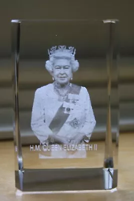 Buy Lazer Etched Crystal Paperweight Ornament Of Queen Elizabeth II, Boxed • 15£