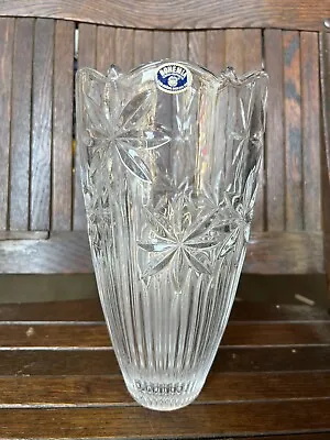 Buy Bohemian Czech Crystal  10” Vase +24% Lead Glass Floral Design W Label • 66.59£