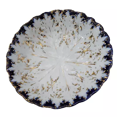 Buy Antique Porcelain Bowl White & Gold Flow Blue Embossed Leaf Serving 9 1/2  • 20.62£