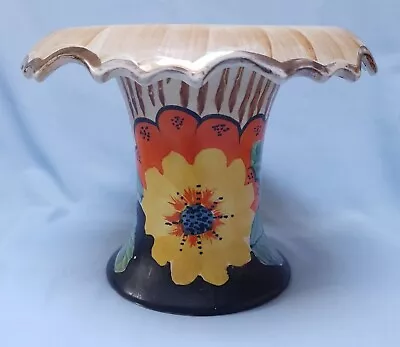 Buy Arthur Wood Art Deco Floral Hand Decorated Table Centre Vase With Frog • 26.99£