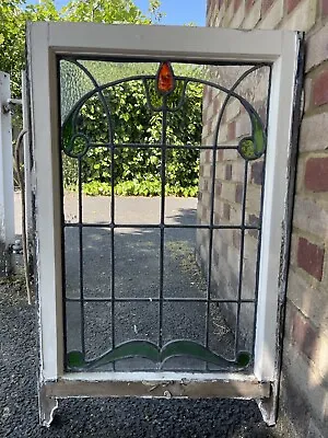 Buy Reclaimed Leaded Light Stained Glass Art Nouveau Window Panel 835 X 530mm • 195£