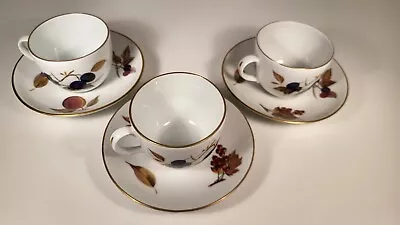 Buy 3 Royal Worcester Evesham  Cup & Saucer Set Fruit Pattern Gold Porcelain England • 11.99£