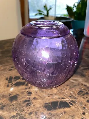 Buy Round Cracked Clear Purple Vase Inscribed “rochester Folk Art Guild 1993” • 33.57£