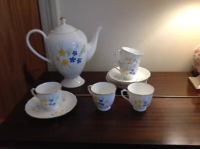 Buy 12 Pcs Tuscan Fine Bone China Teapot Cups Saucer Yellow & Blue Flowers E74 E77 • 24.95£