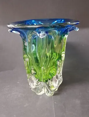 Buy Rare Mid-Century Czech Blue & Green Art Glass Vase Josef Hospodka VGC LARGE  • 70£