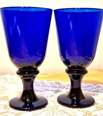 Buy Vintage Libbey Handblown Flare Cobalt Blue Glass Water Goblets, Set Of 2, 1980s • 20.90£