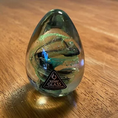 Buy VTG Kerry Art Glass Egg Shaped Flower Paperweight Ireland Green Black Swirl Mint • 32.21£