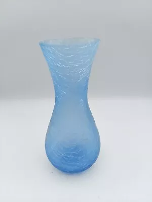 Buy Vintage Hand Blown MCM Art Glass Blue Satin Crackle Glass Bud Flower Vase 7.25  • 14.46£