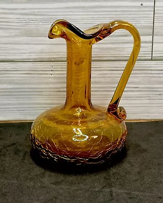 Buy Amber Crackle Glass Small Pitcher Vase With Applied Handle 5  Tall • 9.49£