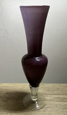 Buy Amethyst Purple Glass Bud/Stem Vase Clear Footed • 10£