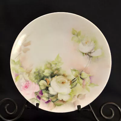 Buy Thomas Bavaria Plate 8+  Hand Painted Large Cabbage Roses Pink White Green 1930 • 74.93£