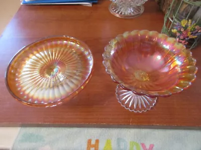 Buy DEPRESSION GLASSES -(2) Candy Dishes/Serving Plates Compote Footed - Vintage • 15.80£