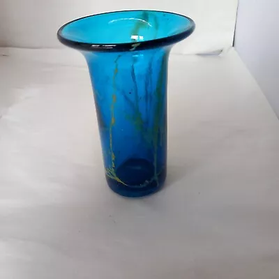 Buy Vintage Small Mdina Art Glass Vase Blue And Yellow • 24£