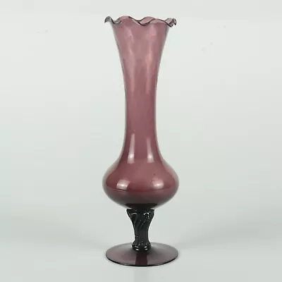 Buy Amethyst Hand Blown Footed Glass Bud Vase 8  Footed Optic Swirl Ruffled Top • 3.37£