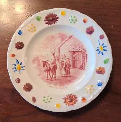 Buy Come Up Donkey Antique Child's Plate Red Transfer English Staffordshire 19th C • 65.20£