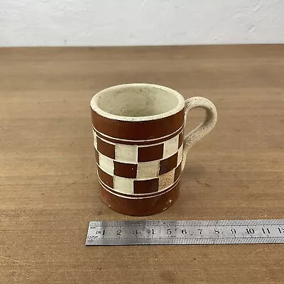 Buy Antique Mocha Ware Coffee Mug Checkered Slipware Pottery Early 19th Century • 27.95£