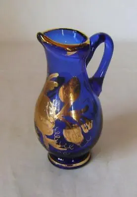 Buy Vintage Hand Blown Cobalt Blue Glass Jug With Raised Gilding: Rough Pontil • 12£