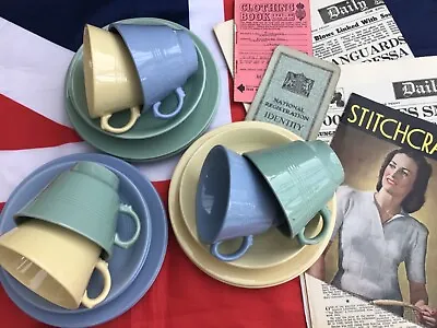 Buy 1940s Jasmine Iris Beryl Woods Ware Cups Saucers Plates ~ Utility Wartime Bundle • 44£