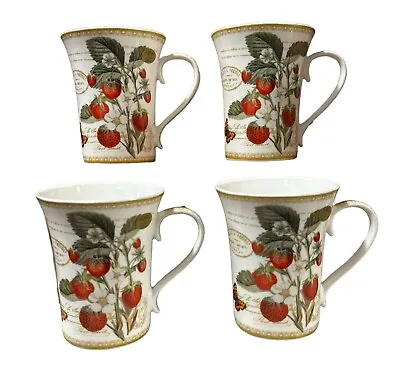 Buy Strawberries Mugs Set Of 4 Fine China Coffee Cups 375ml Capacity Large Tea Mugs • 19.99£