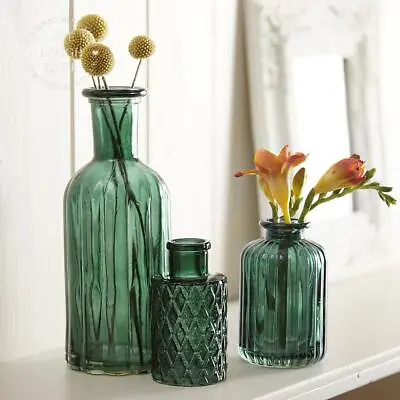 Buy Set Of 3 Assorted Glass Vases - Emerald Green • 18.95£