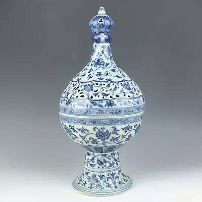 Buy Chinese Antique Blue And White Porcelain Floral Pattern Incense Burner • 0.78£