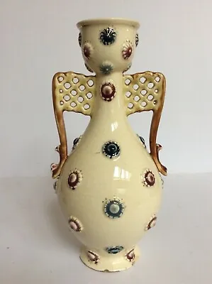 Buy Zsolnay Pecs Pretty Bejewelled & Reticulated Antique Vase • 235£