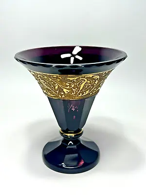 Buy 1920s Art Deco Czech Bohemian Moser Oroplastic Purple Amethyst Glass Vase Birds • 256.97£