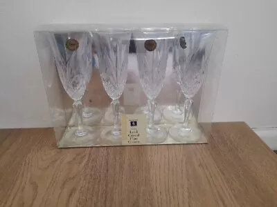 Buy 4 Crystal Champagne Flutes Lead Crystal Clear Cut Flute Glasses  • 9.95£