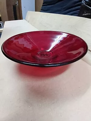 Buy Vintage Red Thick Glass Bowl 70s Center Table Fruit Bowl • 3£