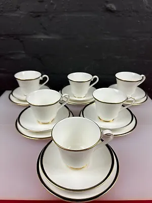 Buy 6 X Minton Saturn Black Tea Trios Cups Saucers And Side Plates Set • 59.99£