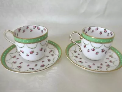 Buy Antique George Jones Crescent China 2 Demitasse Cups And Saucers : Pink Roses • 12£