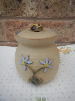 Buy Studio Pottery Pot, Bees/floral Glazed Inside, Lidded Beautiful! • 13.99£