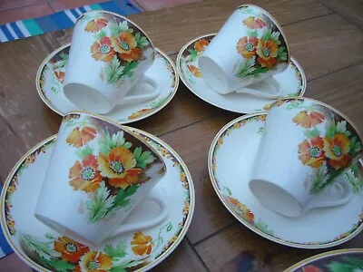 Buy Vintage Art Deco Cups Saucers Plates Sugar Bowl Orange China Flowers • 10£
