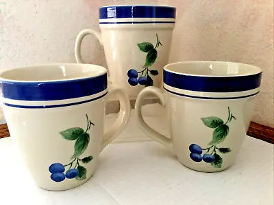 Buy 3~ LL BEAN Blueberry Retired Pattern Mug Cups Stoneware Country Cottage Blue Rim • 25.88£