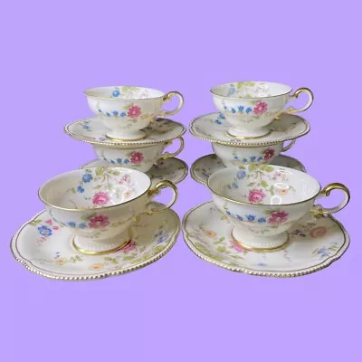 Buy Castleton China Sunnyvale Set Of 6 Tea Cup & Saucer With Beaded Gold Trim. • 85.35£