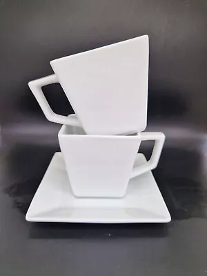 Buy The Homestore White Square 2 Tea Cups And 1 Saucer • 6£