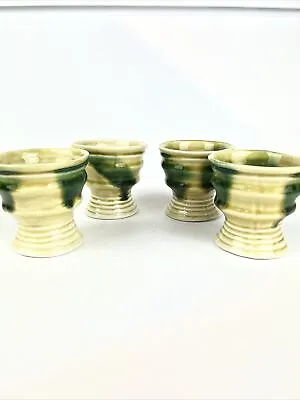 Buy Retos Irish Country Pottery Hand Glazed Green Drip Goblets Lot Of 4 • 80.43£